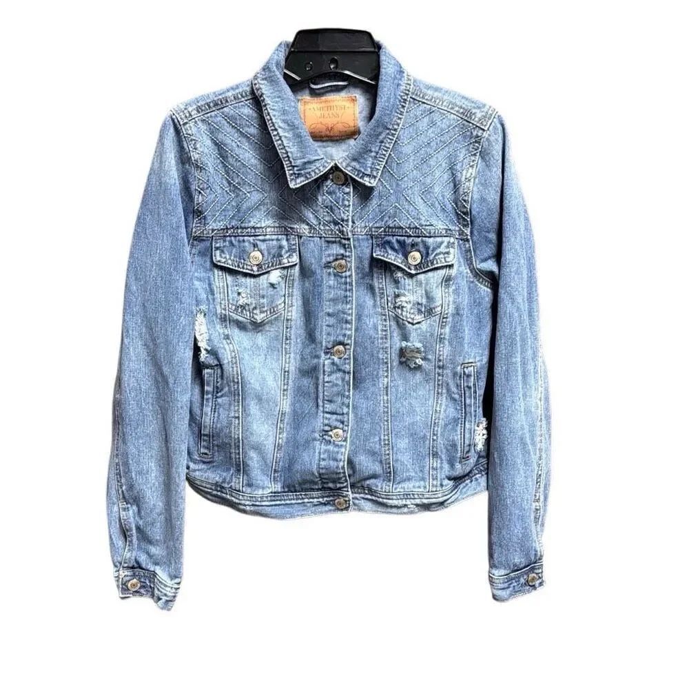 Amethyst Jeans Women’s Distressed Denim Jean Jacket Size Large